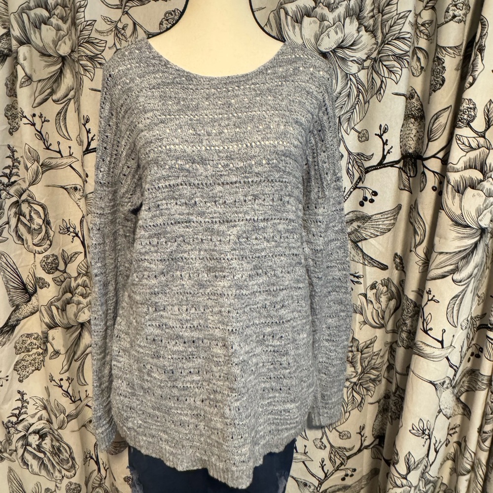 Leo & Nicole Textured Blue Cotton Knit Sweater